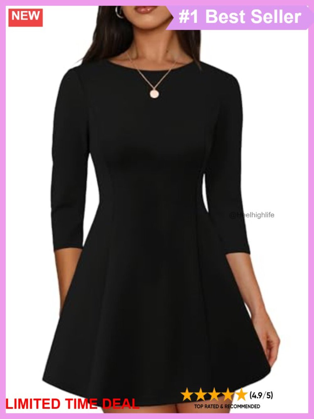 A-Line Mini Dress 3/4 Sleeve Boat Neck Party Cocktail Everyday Wear